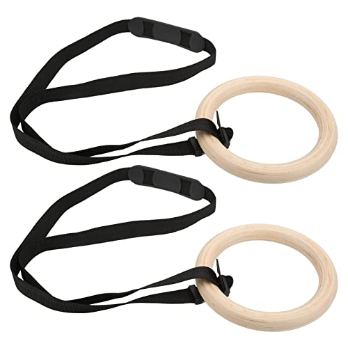 Luocute Gymnastic Rings, Wooden Gym Rings with Adjustable Buckle Straps 330lbs Capacity, for Home Gym Full Body Workout and Fitness Training