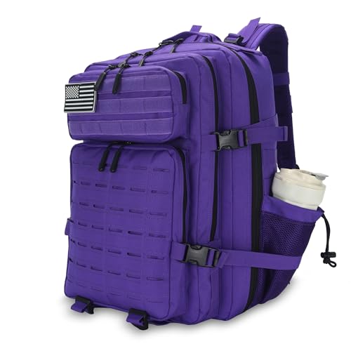 Sparklekle Military Tactical Backpack 45L 3 Day Assault Pack Waterproof Molle Hiking Rucksack for Men&Women (Purple) - color: Purple, size: 45L