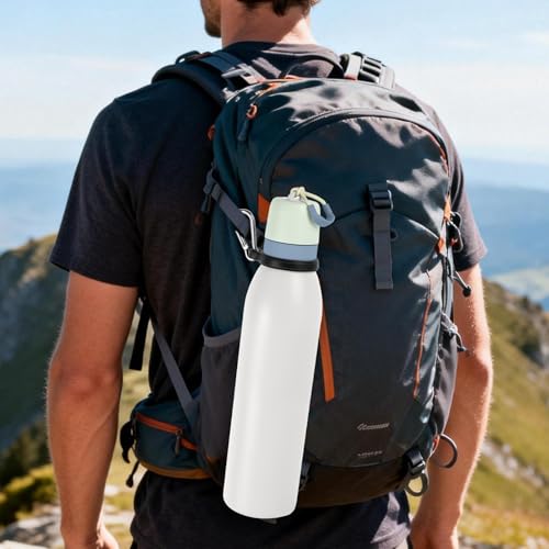 Water Bottle Clip with Carabiner, Compatible with Owala Freesip Twist 18oz/24oz, Durable Silicone Small Mouth Secure Hanging Water Bottle Holder Handle for Outdoor Hiking, Climbing, Camping - color: Silver Clip