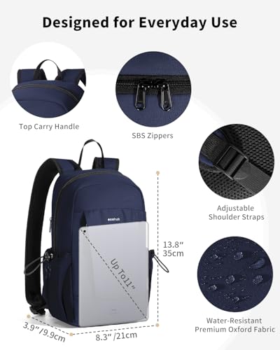 ECOHUB Mini Anti-Theft RFID Backpack for Women and Men, Water-Resistant, Lightweight Travel Daypack with iPad Sleeve, Key Holder, 9 Pockets, Stylish Comfortable, Blue - color: Blue