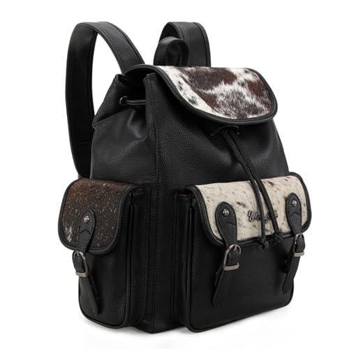 Montana West Wrangler Backpack Purse for Women Hair-on Cowhide Backpacks Western Travel Bags - color: Cowhide Black