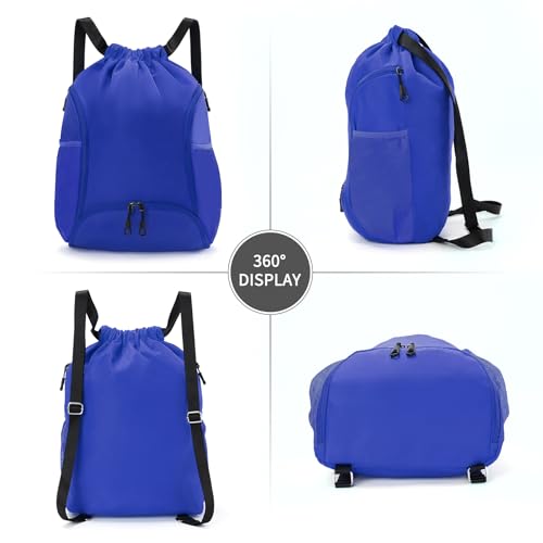 Valleycomfy Sports Gym Bag Drawstring Backpack with Shoes Basketball Bag and Two Water Bottle Holder,Sapphire Blue - color: Sapphire Blue