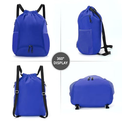 Valleycomfy Sports Gym Bag Drawstring Backpack with Shoes Basketball Bag and Two Water Bottle Holder,Sapphire Blue - color: Sapphire Blue