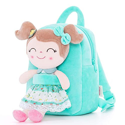 Gloveleya Kids Backpacks Girls Backpack Plush Bags with Soft Baby Doll Green 9" | with Soft Baby Doll - color: A015 Spring Girl Green & Doll, size: 9 inches