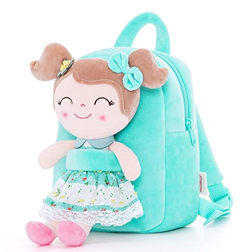 Gloveleya Kids Backpacks Girls Backpack Plush Bags with Soft Baby Doll Green 9" | with Soft Baby Doll - color: A015 Spring Girl Green & Doll, size: 9 inches