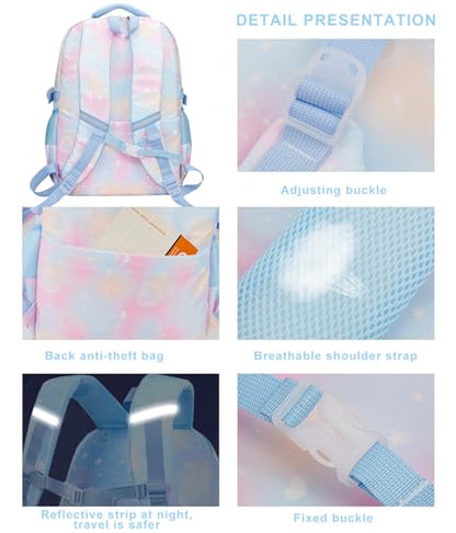 MCWTH Backpack for Teen Girls, Kawaii Cute Kids Elementary Student School Backpacks (Happy Blue) - color: Happy Blue