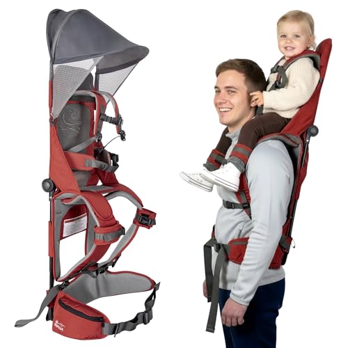 WIPHA Hiking Backpack Carrier,Lightweight Toddler Shoulder Carrier with Sun Shade, Saddle Toddler Backpack for Kids 6 Months to 2 Years Old - color: Antelope-I-Red