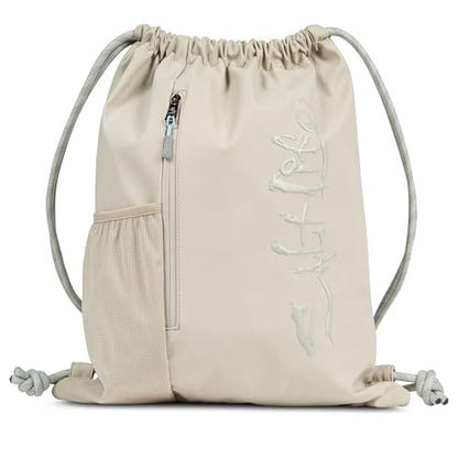 Salt Life Drawstring Backpack for Men and Women - Small Draw String Cinch Gym Bag with Water Bottle Pocket and Zipper Pocket - color: Beige
