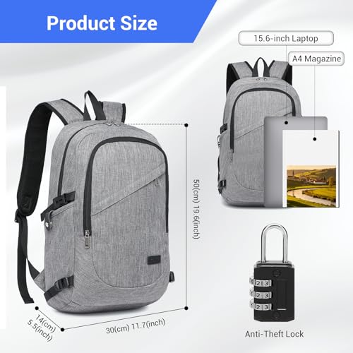 Kono Travel Laptop Backpack with USB Charging Port, Business Anti Theft Slim Sturdy Personal Item Bag, Water Resistant College Computer Daypack for Men & Women Fits 15.6 Inch Notebook, Grey - color: Grey
