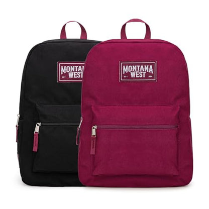 Montana West School Backpack for Women Men Lightweight College Bookbag Casual Daypack Backpacks for Commute & Travel - color: *Black & Burgundy