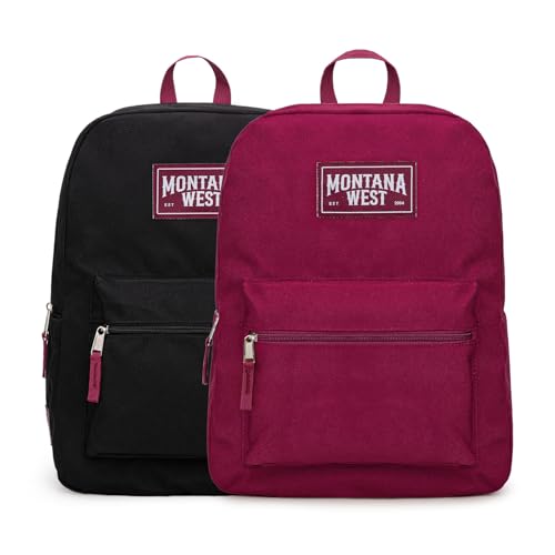 Montana West School Backpack for Women Men Lightweight College Bookbag Casual Daypack Backpacks for Commute & Travel - color: *Black & Burgundy