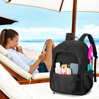 Fasrom Mesh Beach Bag Backpack with Wet Item Pocket, Swim Backpack for Pool, Travel and Gym (Patent Design, Empty Bag Only), Black - color: Black
