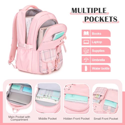 DIGOBAY Backpacks for Girls - 3PCS Girls Backpack with Lunch Box & Pencil Pouch Plaid School Backpacks for Elementary Middle High College School Bookbag for Teen Girl Kids Students Pink - color: Pinkplaid