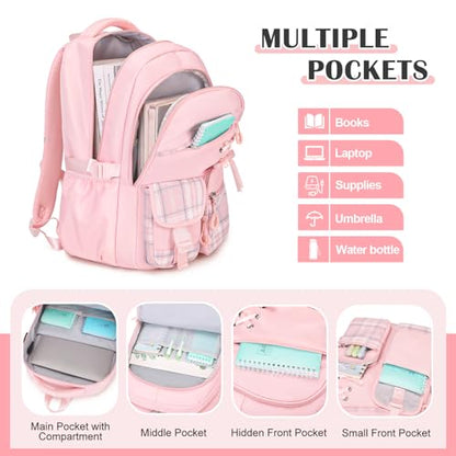 DIGOBAY Backpacks for Girls - 3PCS Girls Backpack with Lunch Box & Pencil Pouch Plaid School Backpacks for Elementary Middle High College School Bookbag for Teen Girl Kids Students Pink - color: Pinkplaid