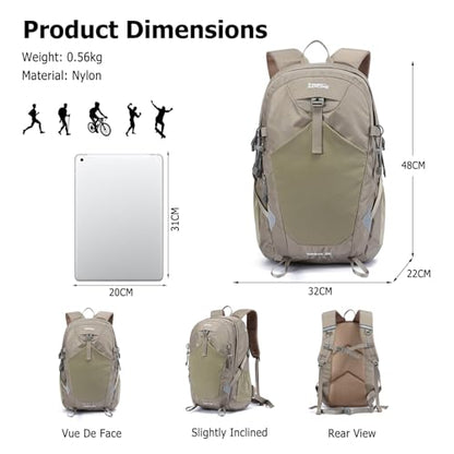 35L Hiking Backpack Waterproof Rucksack Large Lightweight Daypack with Reflective Strip Durable Nylon Backpack for Women Men Camping Climbing Travel Outdoor Sports Khaki - color: Khaki