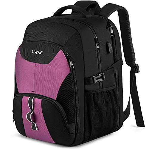 Business Laptop Backpacks for Women Girls,Men Extra Large Travel Backpack with USB Charging Port,TSA Anti Theft Durable Water Resistant College School Computer Bag Fits 17.3'' Laptop Notebook,Purple - color: Purple, size: 17inch