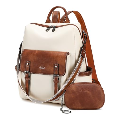 AGLOD Backpack Purse for Women PU Leather Back Packs Designer Ladies Shoulder Bag Fashion Faux Work Travel Handbags - color: Beige-brown