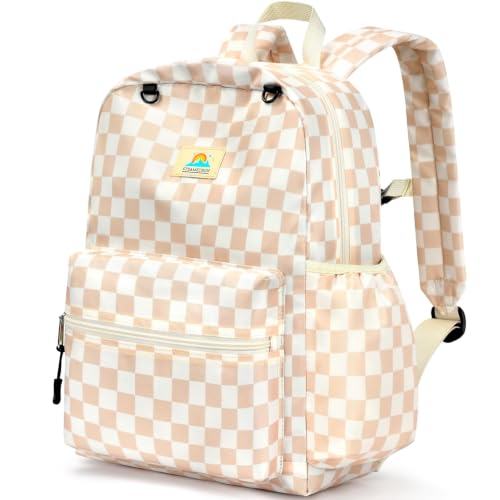 STEAMEDBUN Kids Backpack for Boys Girls 5-8, 15inch Girls Boys Backpacks Kindergarten - color: Brown Checkerboard, size: SMALL-15"H(fit folder)