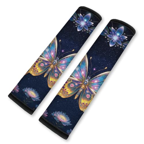 2Pcs Butterfly Soft Auto Seat Belt Cover Pad, Colorful Print Car Seatbelt Shoulder Cushion for Comfortable Driving, Compatible with All Cars' Seatbelt and Backpack Straps 11x2.4inch - color: Butterfly