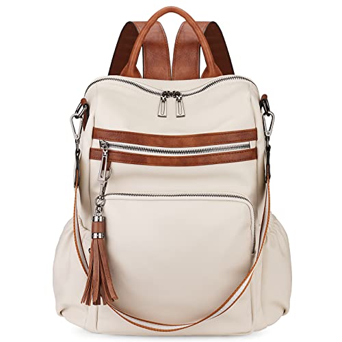 Uromee Travel Backpack Purse for Women Vegan Leather Ladies Fashion Tassel Shoulder Bag Convertible - color: 0243 Large White Brown