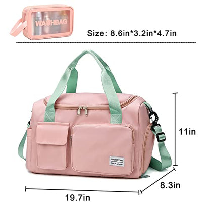 Small Gym Bag for Women, Travel Duffle Bag Carry On Weekender Bag with Shoe Compartment - color: 13#Pink Green, style: Gym Bag&toiletry Bag