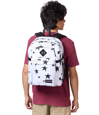 JanSport Main Campus Backpack - Travel or Work Backpack with 15-Inch Laptop Sleeve and Dual Water Bottle Pockets, Sprayed Stars Black - color: Sprayed Stars Black