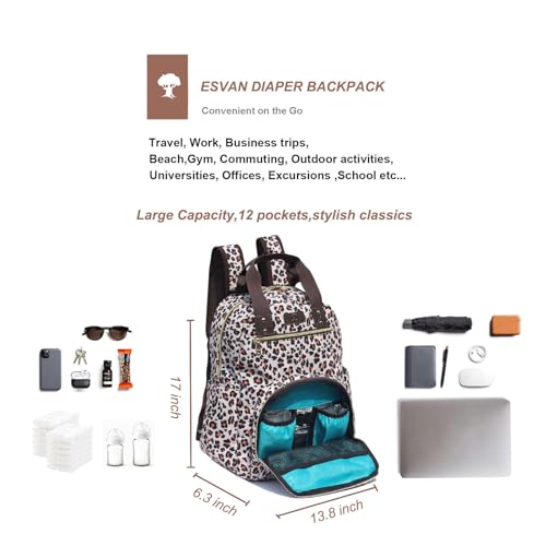 ESVAN Diaper Bag Backpack, Large Capacity Multifunction Baby Essentials Fashion Travel Pack Linen Canvas office Laptop Bag (Canvas leopard print) - color: Canvas Leopard Print