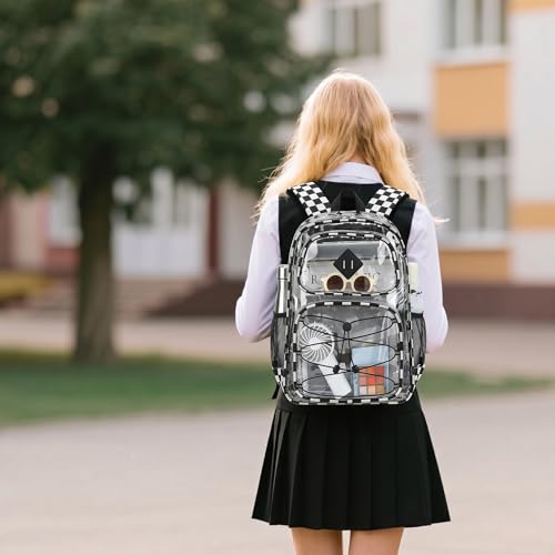 Clear Backpacks for Girls Women, Heavy Duty PVC Transparent Back Pack See Through Boys Kids Clear Bookbags for School - Checkered Black White - color: Checkered Black White