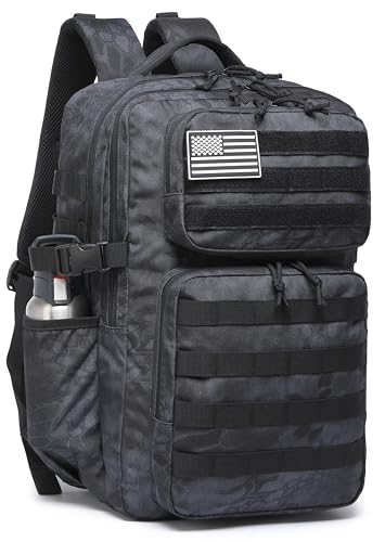 Wotony Military Tactical Backpack for Men Waterproof Daypack 3 Day Assault Pack Molle Bag with Water Bottle Holder - color: Python Black, size: 35L