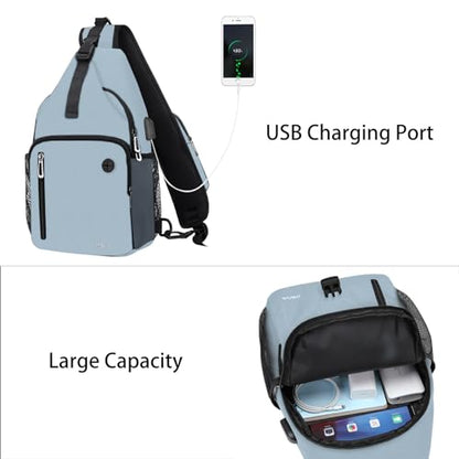 MOSISO Sling Backpack Bag, Crossbody Shoulder Bag Travel Hiking Daypack Chest Bag with Front Square Pocket&USB Charging Port - color: Aquamarine