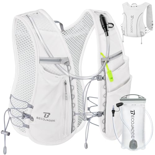 BECOJADDE 5L Running Vest for Women, Hydration Backpack Lightweight & Breathable for Trail Running, Marathon, Hiking, Cycling - color: White