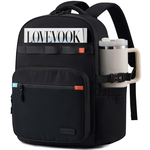 LOVEVOOK Laptop Backpack for Women with 40oz Tumbler Holder, Lightweight School Backpack Fits 15.6 Inch Laptop, Cute College Backpack for Work, Travel & Daily Commute - color: Black, size: 15.6 Inch