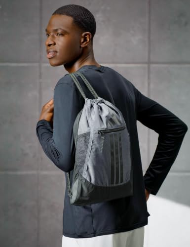 adidas Alliance Sackpack – Drawstring Backpack for Sports, Small Gym Bag, Twill Onix Grey/Black/3, OSFA - color: Twill Onix Grey/Black/3