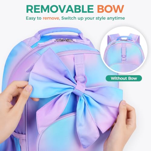 Choco Mocha Kids Backpack for Girls Bow Backpack Kids Elementary School Backpack for Girls Ages 6-8 Kid Bookbag 17 Inch with Chest Strap, Gradient - color: Bow Gradient