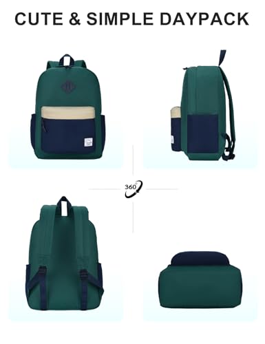 VASCHY Lightweight Backpack for School, Water Resistant Classic Bookbag with Side Pockets for Boys,Kids,Teens Green Blue - color: Forest Green & Deep Blue