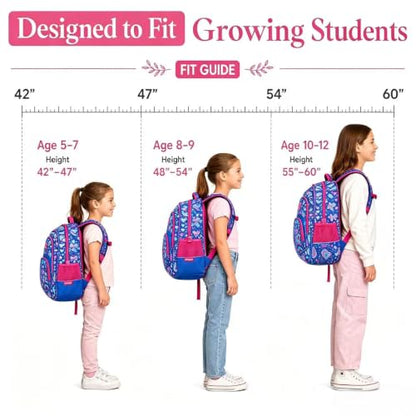 MYGOO Girls School Backpack Grove Heart Blue Bookbag for Elementary Middle School Ages 5-12, 17 inch Large Capacity 24L Kids Student Travel Bags - color: Grove Heart Blue