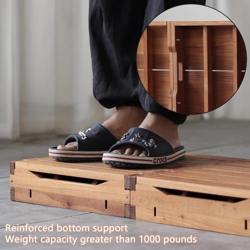 Wooden Platform Step Stool-Wooden Platform 3.75" Height.One Step Stool Larger 47.5" Carbonization Porch Step,Stair Assist Indoor&Outdoor,Bedside Foot Stepper,Mobility Stepping.for Handicap - size: 47.5