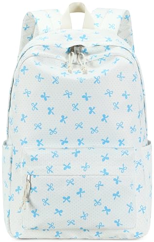 LEDAOU School Laptop Backpack for Teen Girls Lightweight 15.6 inch Bookbag for College Middle High School Women Casual Travel Daypack - color: Blue Bow-beige
