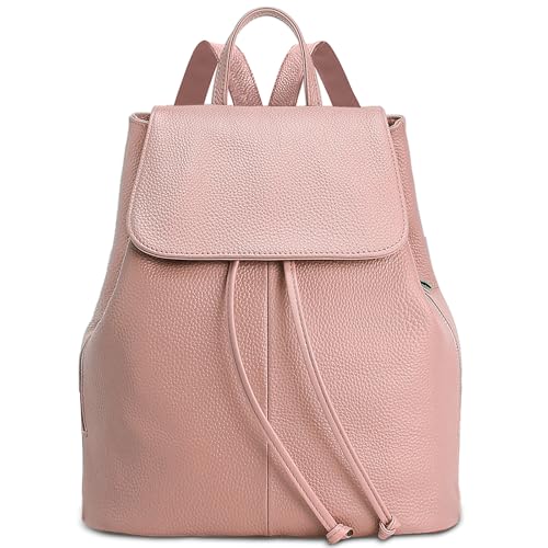 BOYATU Women’s Full-Grain Leather Backpack Purse, Minimal Structured Design, Work Commuter & City Travel, Compact Everyday Essentials, Fashion RFID Pocket Bag ((Pink) - color: Pink