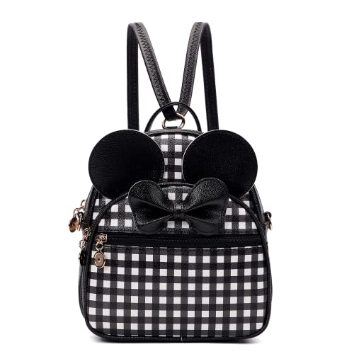 KL928 Girls Mini Backpack Bowknot Polka Dot Cute Small Daypacks Convertible Shoulder Bag Purse for Women - color: Checked