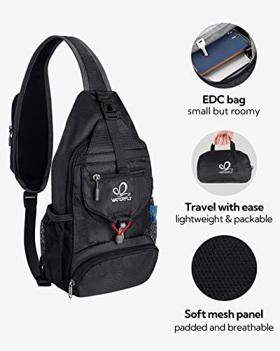 WATERFLY Packable Small Crossbody Sling Backpack Shoulder Chest Bag Daypack for Hiking Traveling - color: Black