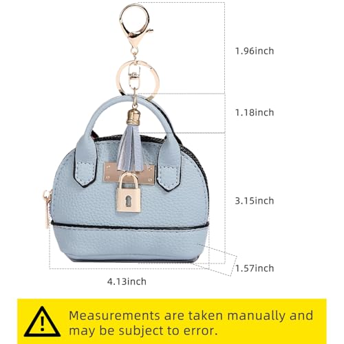 2 PCS Cute Mini Tote Bag Keychain for Women PU Leather Mini Backpack Purse Keychain Little Cosmetic Bag Key Lipstick Card Data Cable Organizer - color: Pink + Blue
