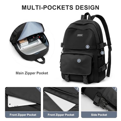 weradar All Black Backpacks For School Teens Boys Girls,Cute Bookbag,Lightweight College Backpack For Women Men,Waterproof Middle School Bag Casual Travel Daypack - color: B1-black