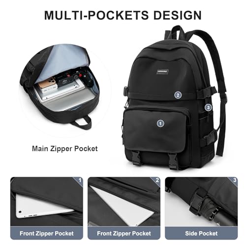 weradar All Black Backpacks For School Teens Boys Girls,Cute Bookbag,Lightweight College Backpack For Women Men,Waterproof Middle School Bag Casual Travel Daypack - color: B1-black