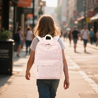 LEDAOU School Backpack for Teen Girls Elementary Middle School Bookbag Kids Backpacks Women Laptop Backpack Travel Daypack - color: Little Flower Pink