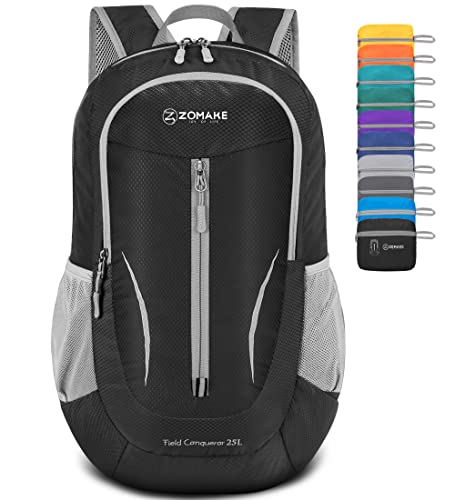 ZOMAKE Ultra Lightweight Packable Backpack 25L, Foldable Hiking Backpacks Water Resistant Small Folding Daypack for Travel(Black) - color: Black-b