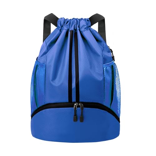 JELUTAR Drawstring Backpack Gym Bag with Shoes Compartment for Soccer, Basketball, Swim, Water-Resistant String Backpack Beach Cinch for Women Men, Blue, Medium - color: Blue, size: Medium