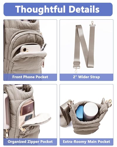 Water Bottle Holder with Strap for 30/32 oz, Crossbody Water Bottle Carrier Bag with RFID Blocking Phone Pocket - color: Mocha Brown