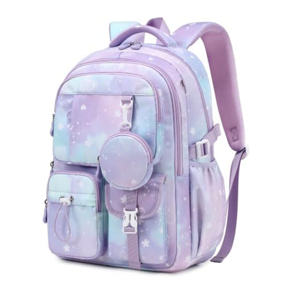 MOONBABY Girls Backpack, Kids Backpack for Girls, School bag for Primary Elementary Teenage, Middle School Students Bookbag - color: Purple Cherry Blossom