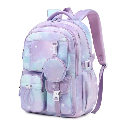 MOONBABY Girls Backpack, Kids Backpack for Girls, School bag for Primary Elementary Teenage, Middle School Students Bookbag - color: Purple Cherry Blossom